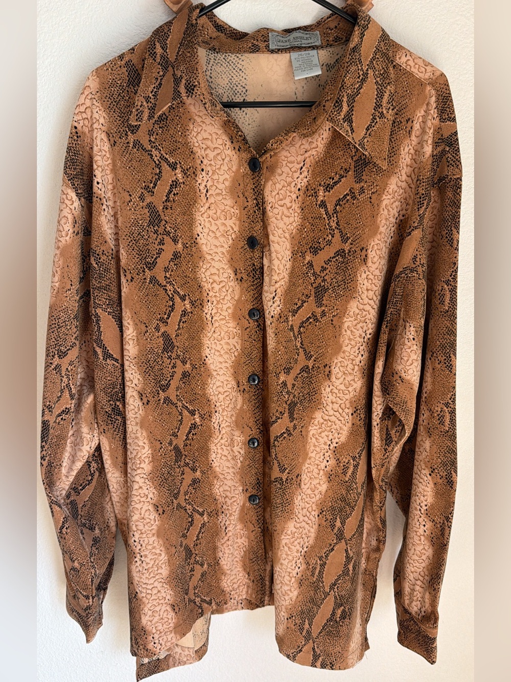 Vintage Jane Ashley Snakeskin Button-Down, Long-Sleeve Y2K Shirt - Women’s 26/28